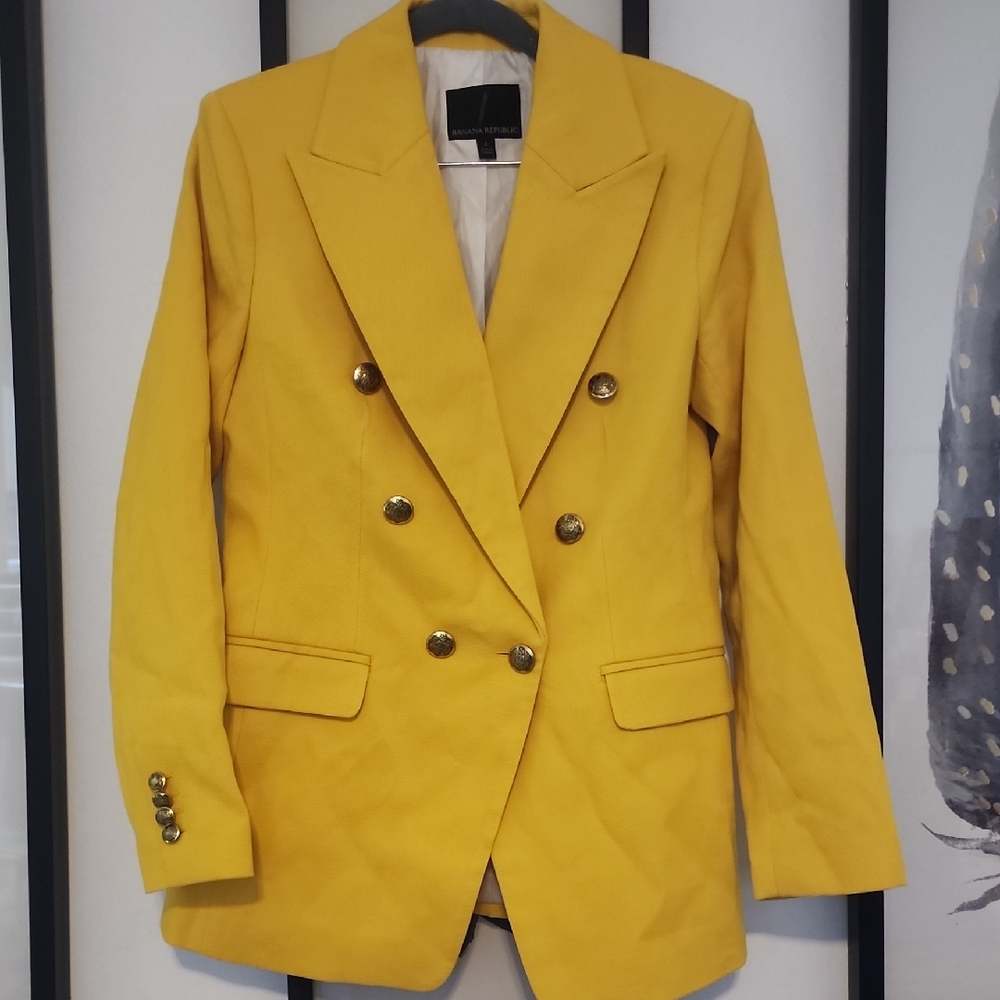 Banana Republic Double-Breasted Yellow Blazer